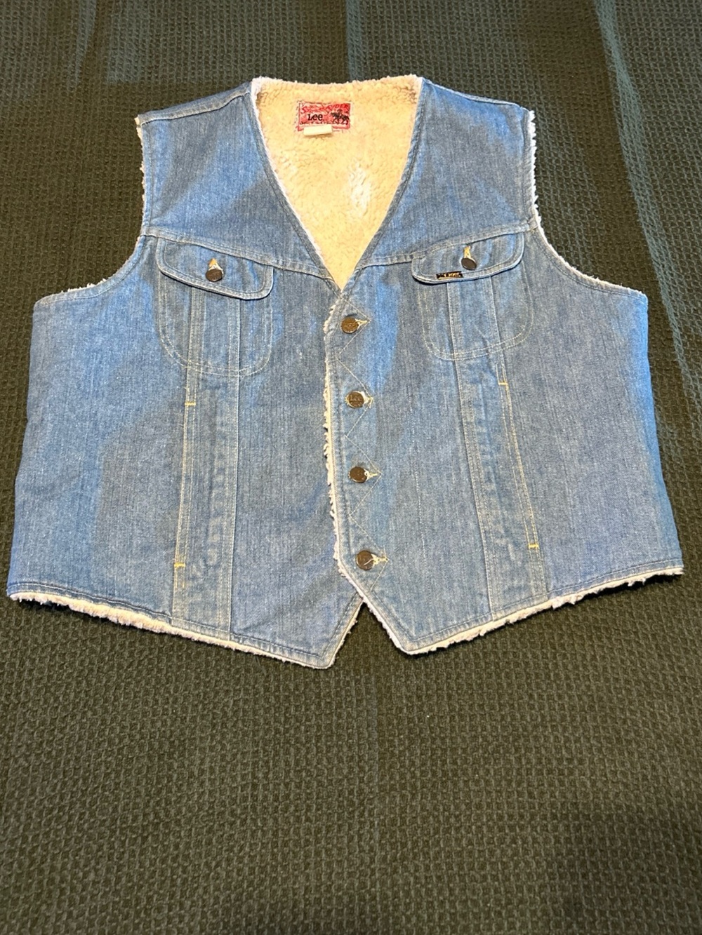 Vintage 70’s Lee Storm Rider Denim Vest Men’s XL Sherpa Lined MADE IN USA Cowboy